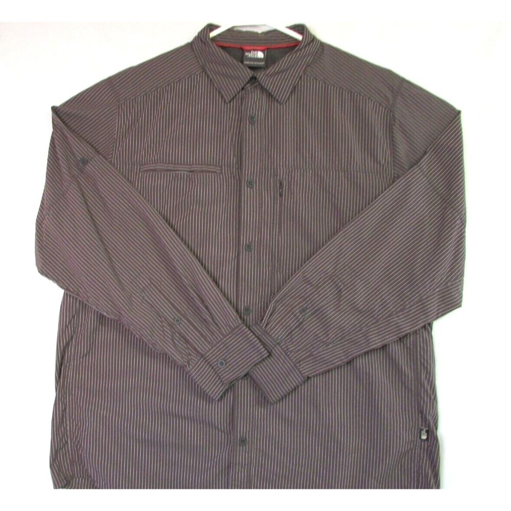 The North Face Men's Long Sleeve Button Down Striped Shirt Large Hiking Fishing